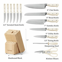 Carote 14 Pcs Knife Set with Wooden Block Stainless Steel Knives with Ergonomic Handle, Forged - USA MEGA SHOP
