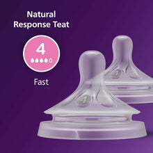 Fast flow bottle nipples, Flow 4 Natural Response style, two-piece set