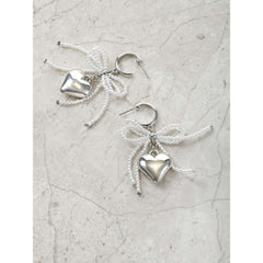 No Boundaries Silver-Tone Hoop Earrings with Heart and Bow Charms, 1-Pair, Women’s