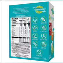Organic variety snack box side panel with Nutrition Facts and top-9 allergen-free badges