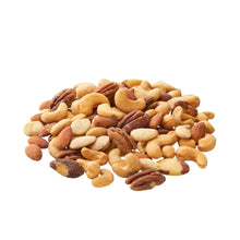Pile of mixed nuts with cashews, almonds, Brazil nuts, pecans, and peanuts