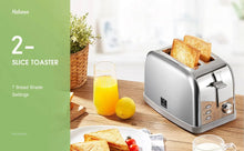 Silver 2-slice toaster on a countertop with wide slots and side control panel