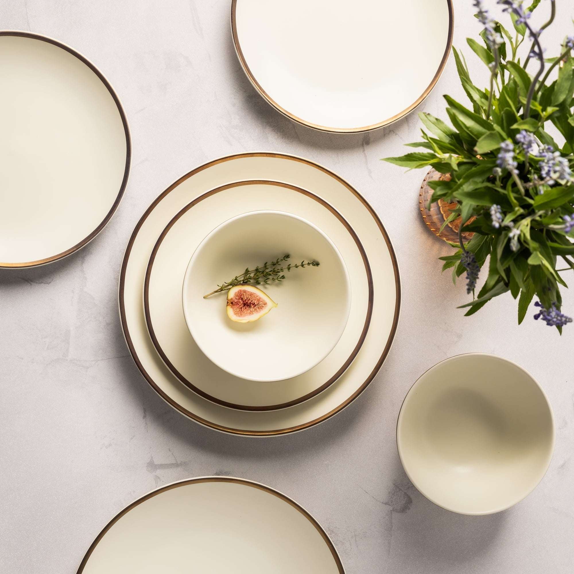 (2 pack) Thyme & Table Everest Ceramic Dinner Plate Off-White with Gold Rim