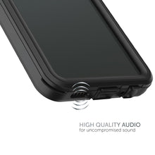 Black waterproof phone case bottom edge with audio/charging port openings