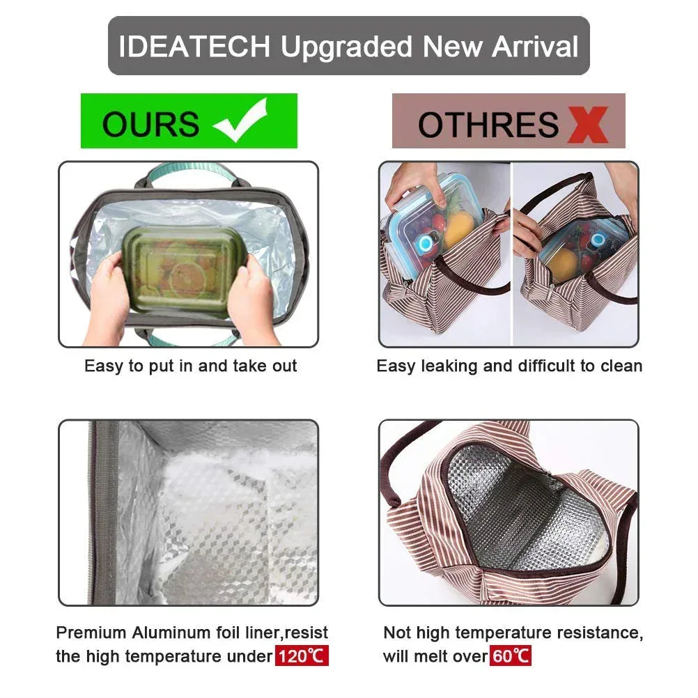 ideaTech Polyester Reusable Lunch Bags, Insulated Lunch Box for Women and Men, Freezer Safe, 1 Count