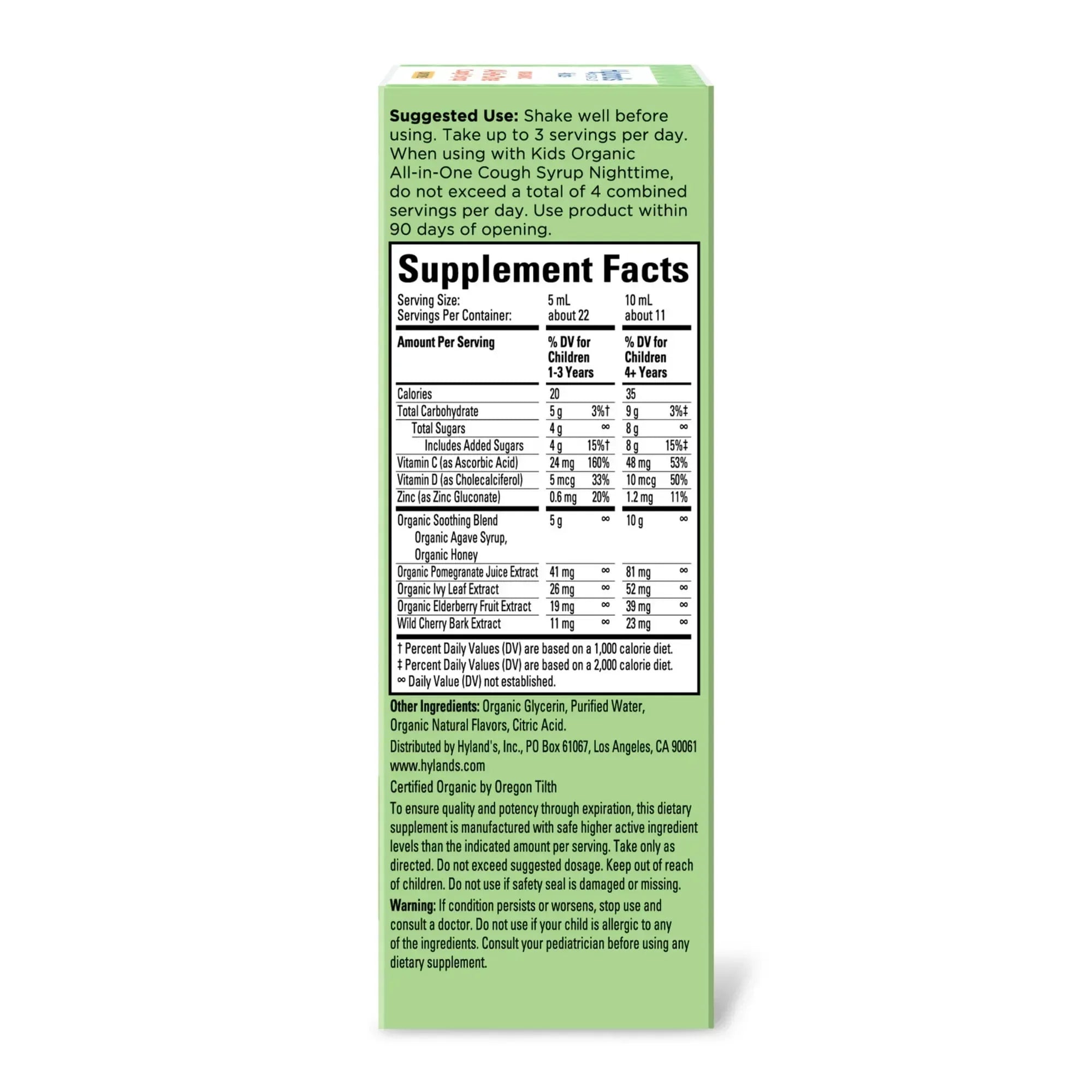 Hyland's Kids Organic All-in-One Cough Syrup, Daytime, Ages 1–12, 4 fl oz