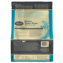 Dog food bag back panel with ingredients list and feeding guidelines