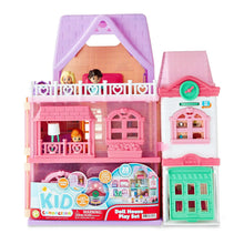 Kid Connection doll house play set with 28 pieces, front view with side compartment