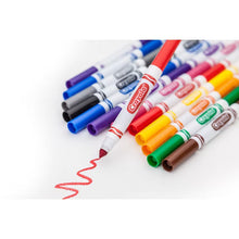 Broad line markers with colored tips and red scribble