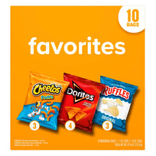 10-bag Favorites snack assortment showing Cheetos, Doritos, and Ruffles bags