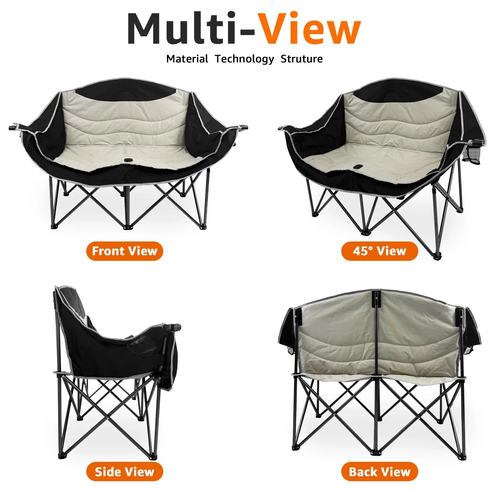 Jacgood Double Camping Chair for Couples, Comfortable Folding Loveseat with 2 Cup Holders & Armrests, Heavy-Duty 660lb Capacity for Camping - USA MEGA SHOP
