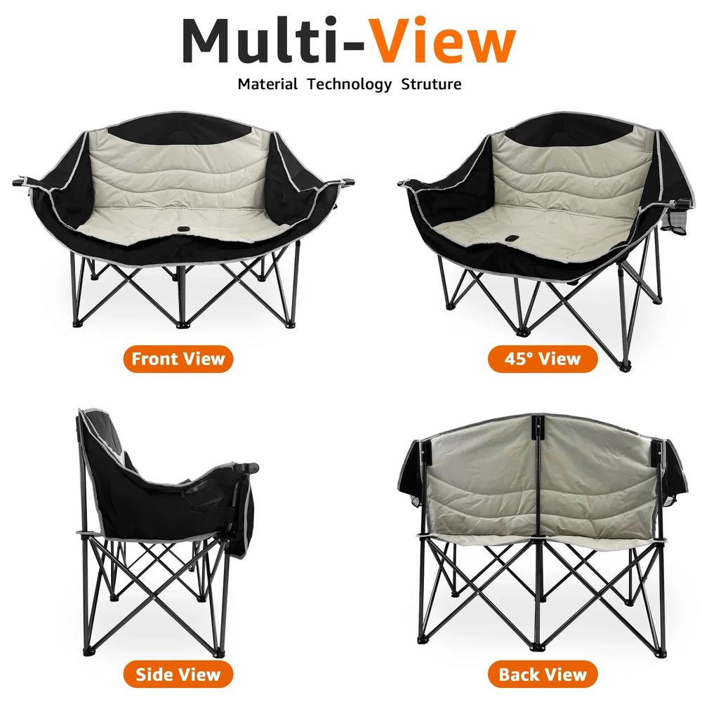 Jacgood Double Camping Chair for Couples, Comfortable Folding Loveseat with 2 Cup Holders & Armrests, Heavy-Duty 660lb Capacity for Camping - USA MEGA SHOP