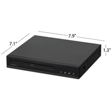 Black HDMI DVD player with front disc slot and compact slim design