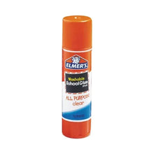 Washable school glue stick, orange body with label and blue band, all-purpose clear