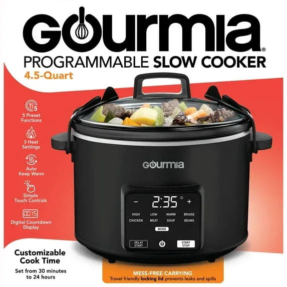 Gourmia Programmable Slow Cooker 4.5 Qt with Digital Controls and Auto Keep Warm, Black - USA MEGA SHOP