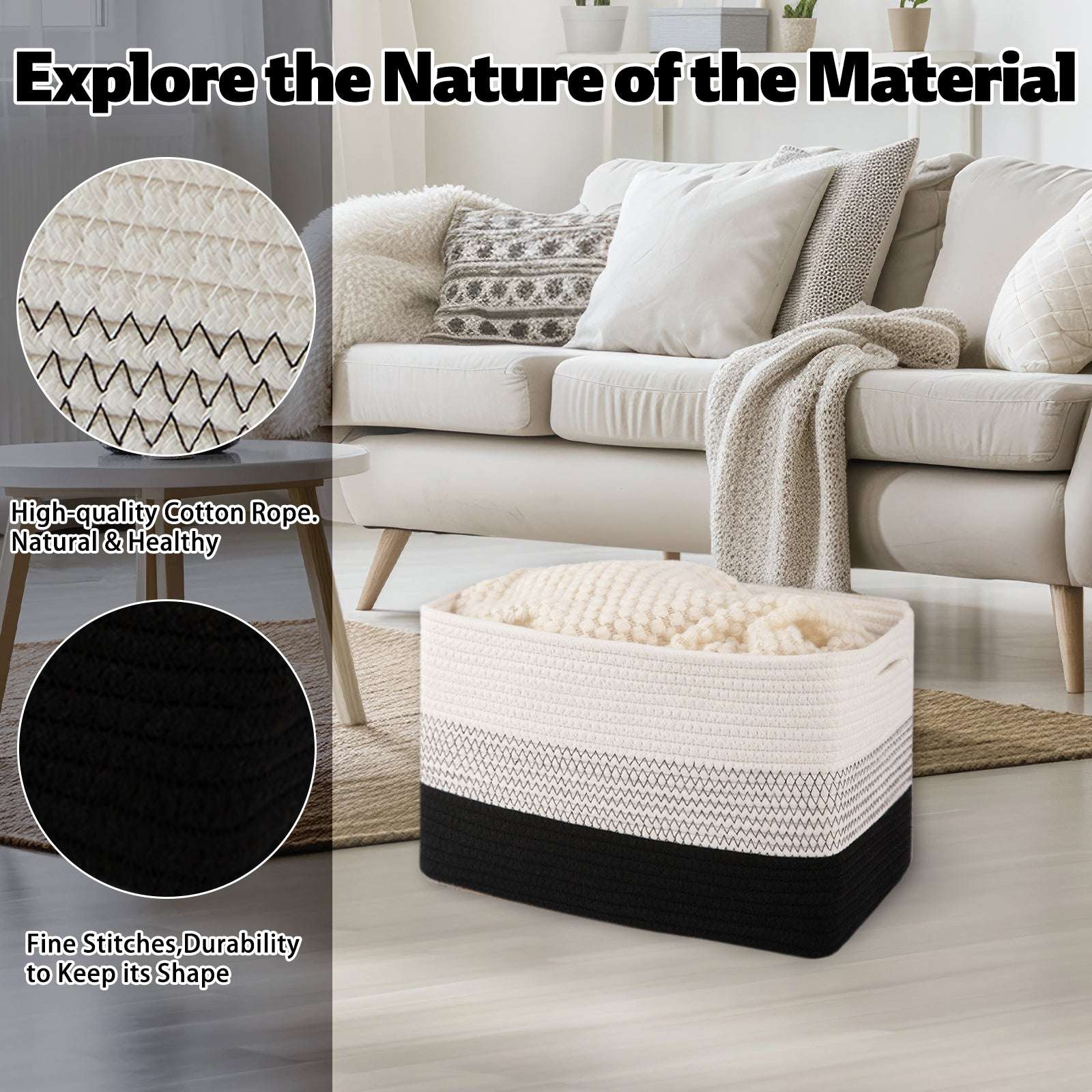 CHERISHGARD Storage Basket, Laundry Basket 3 Pieces, Woven Baskets for Storage for Toys, Towel