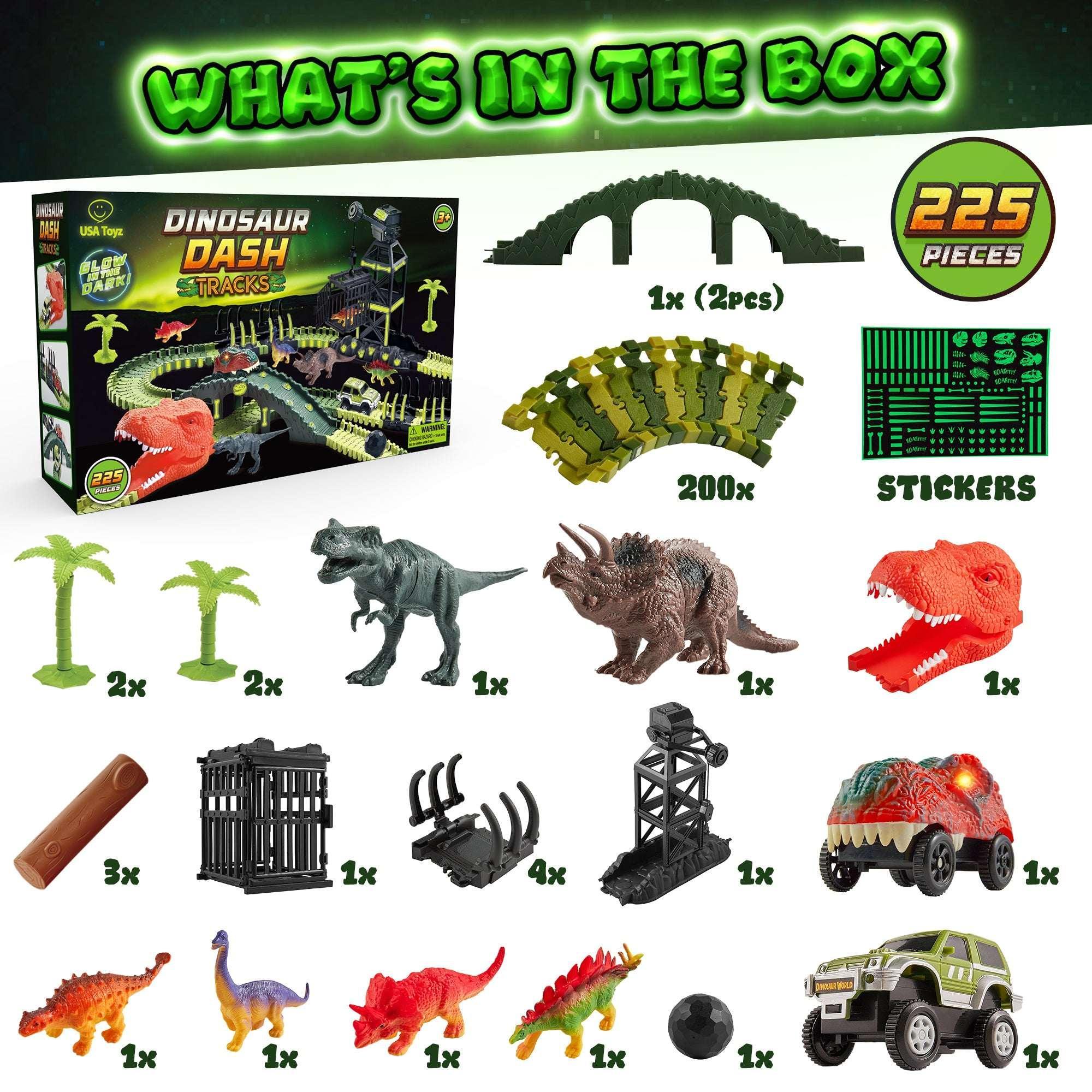 USA Toyz Dinosaur Dash Track 6 Dinosaurs LED Dino Car STEM Set Toy 225 Piece Tracks for Kids Ages 3+ - USA MEGA SHOP