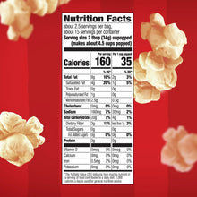 Nutrition Facts label for kettle corn microwave popcorn with calories and servings
