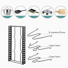 Metal pot rack accessory set with shown insert arms and example utensils