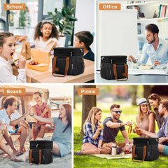 Insulated Lunch Bag for Women/Men, 17L Expandable Double Deck Lunch Cooler Box, Lightweight Leakproof Lunch Tote Bag W/ Side Tissue Pocket&Adjustable Shoulder Strap, Suit for Work,Picnic,Black