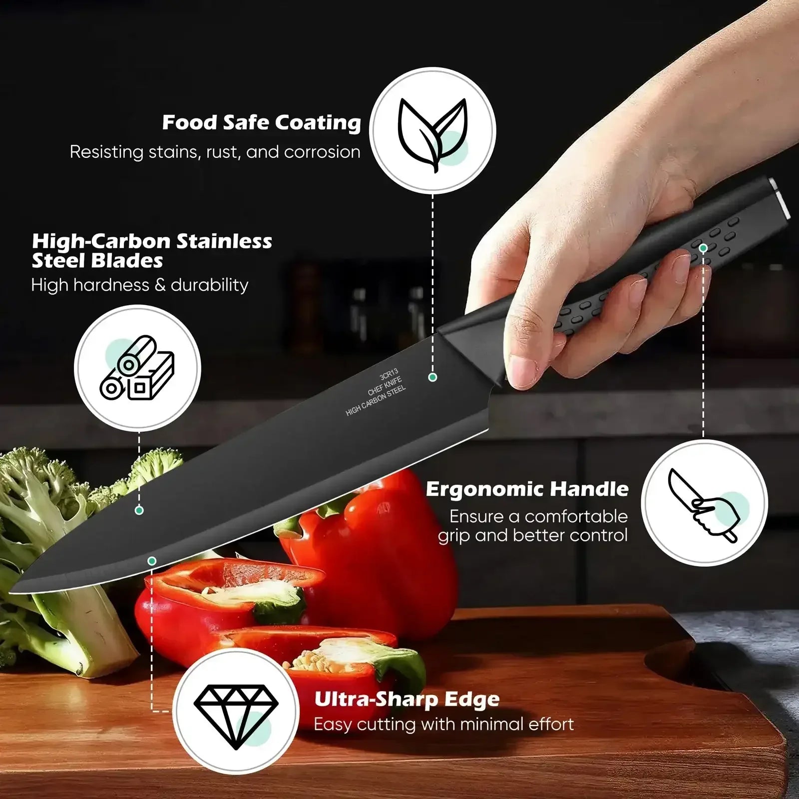 Vesteel Knife Block Set for Kitchen, 15-Piece High Carbon Stainless Steel Knives Set with Ergonomic Handle, Ultra-sharp & Rust Resistant - USA MEGA SHOP