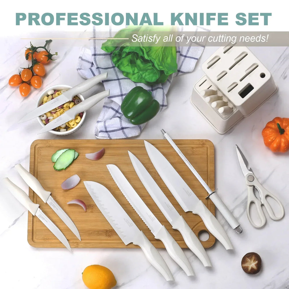 Vesteel Knife Set for Kitchen with Block, 15 Pcs High Carbon Stainless Steel Kitchen Knife Set with Self Sharpening - USA MEGA SHOP