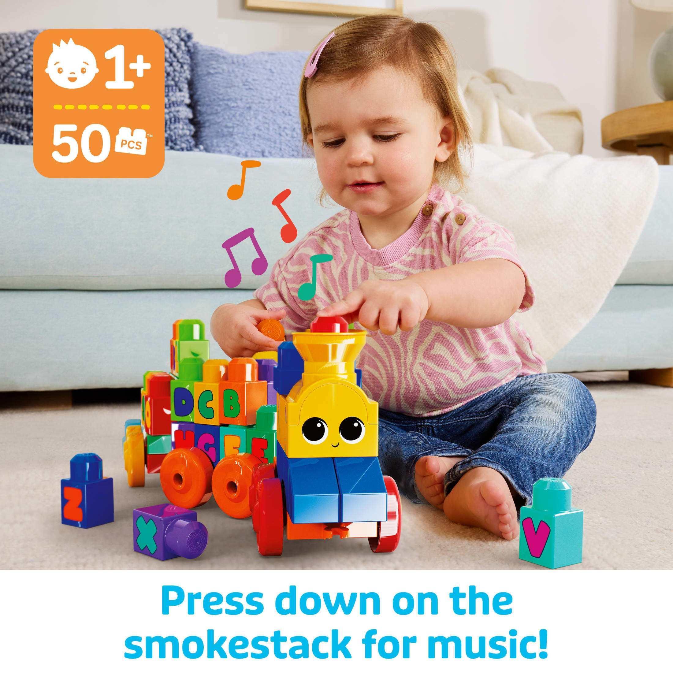 MEGA BLOKS Toy Blocks ABC Musical Train with Sounds and Music (50 Pieces) for Toddler - USA MEGA SHOP