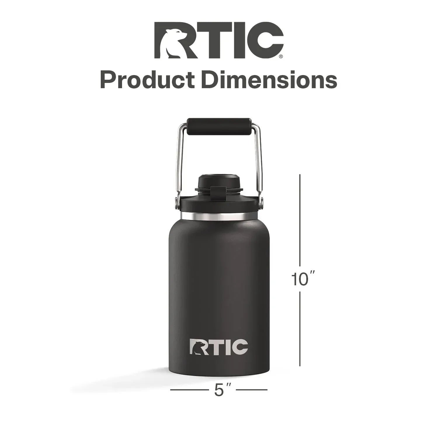 RTIC Half Gallon Ceramic Lined Insulated Outback Water Bottle Jug, Leak Proof, Black