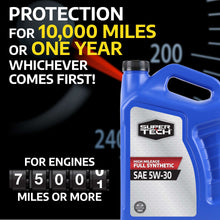 Blue motor oil jug label: high mileage full synthetic SAE 5W-30