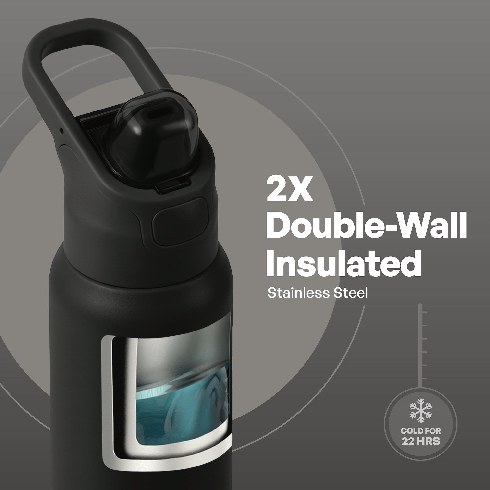 TAL 32oz Stainless Steel Dual Sport Water Bottle with Silicone Straw and Lock Lid, Black