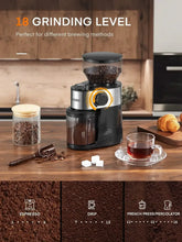 Electric coffee grinder with dial and 18 grinding level indicator
