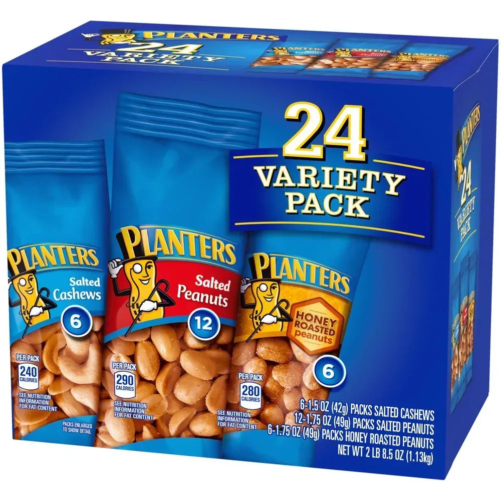 Salted Cashews, Salted Peanuts & Honey Roasted Peanuts Variety Pack, 24 Ct Packs