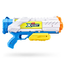 ZURU XSHOT water blaster toy, white body with blue handle and yellow grip