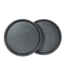 Pair of gray carbon steel round cake pans