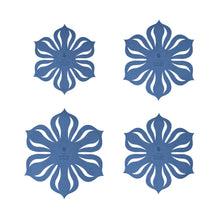 Blue flower emblem decals, four-piece set on a white background
