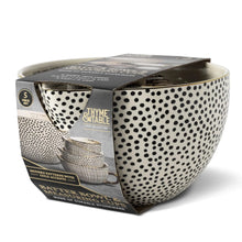Boxed 5-piece ceramic mixing and measuring bowl set with black dot pattern