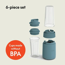 Portable blender 6-piece set with cups and lids; BPA-free cups shown