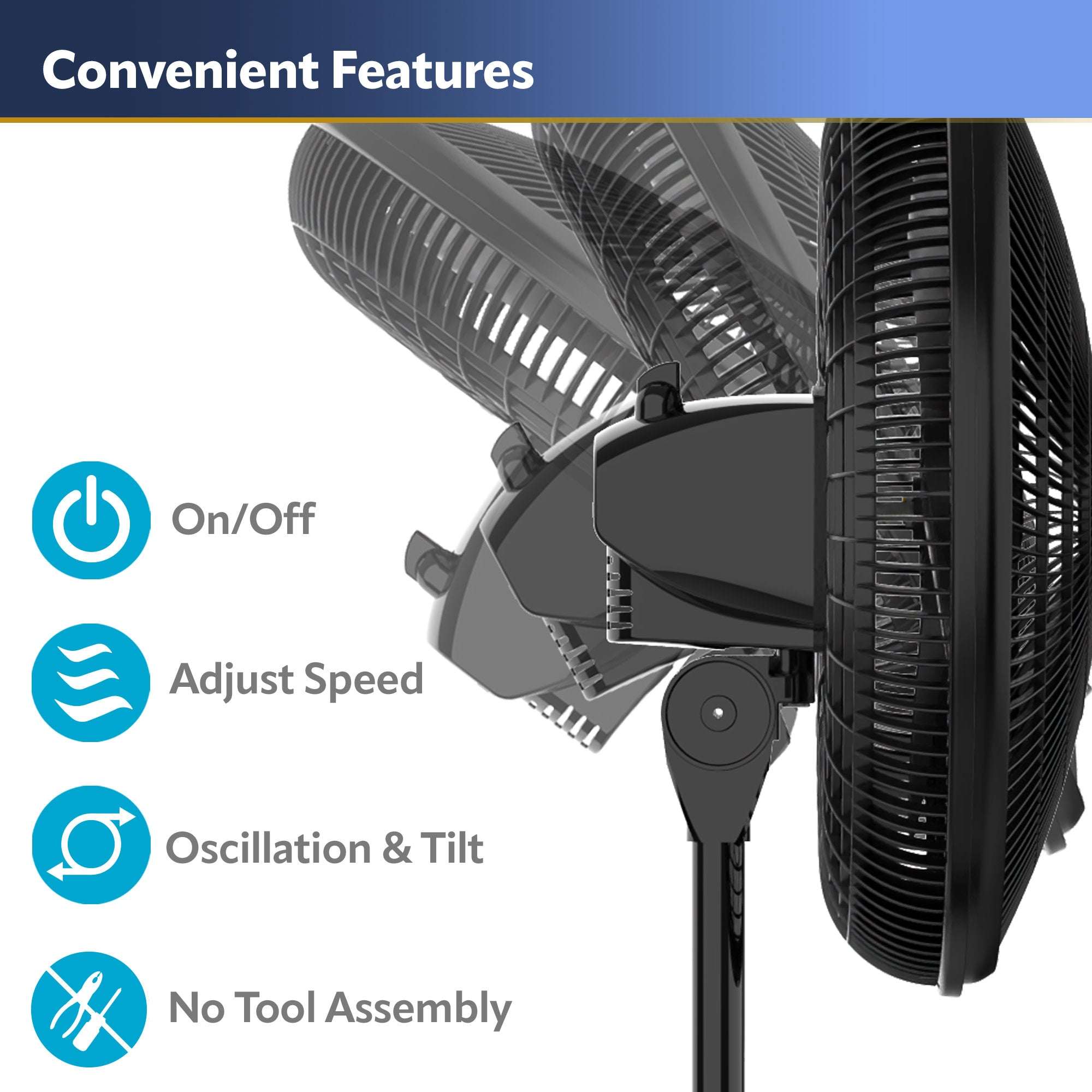 Lasko 16" Oscillating Pedestal Fan with Adjustable Height and Tilt-Back Head for Whole Room Cooling, Black, S16500