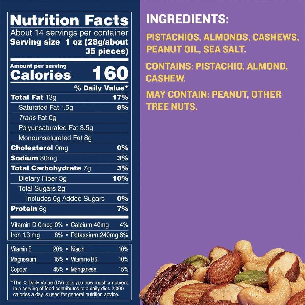 Deluxe Pistachio Mix, Party Snacks, Plant-Based Protein, 14.5 Oz Canister