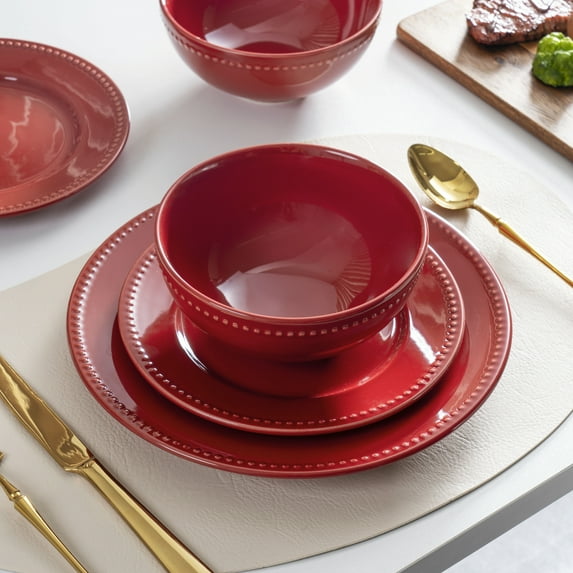 Mainstays Brynn 12-Piece Stoneware Dinnerware Set Red