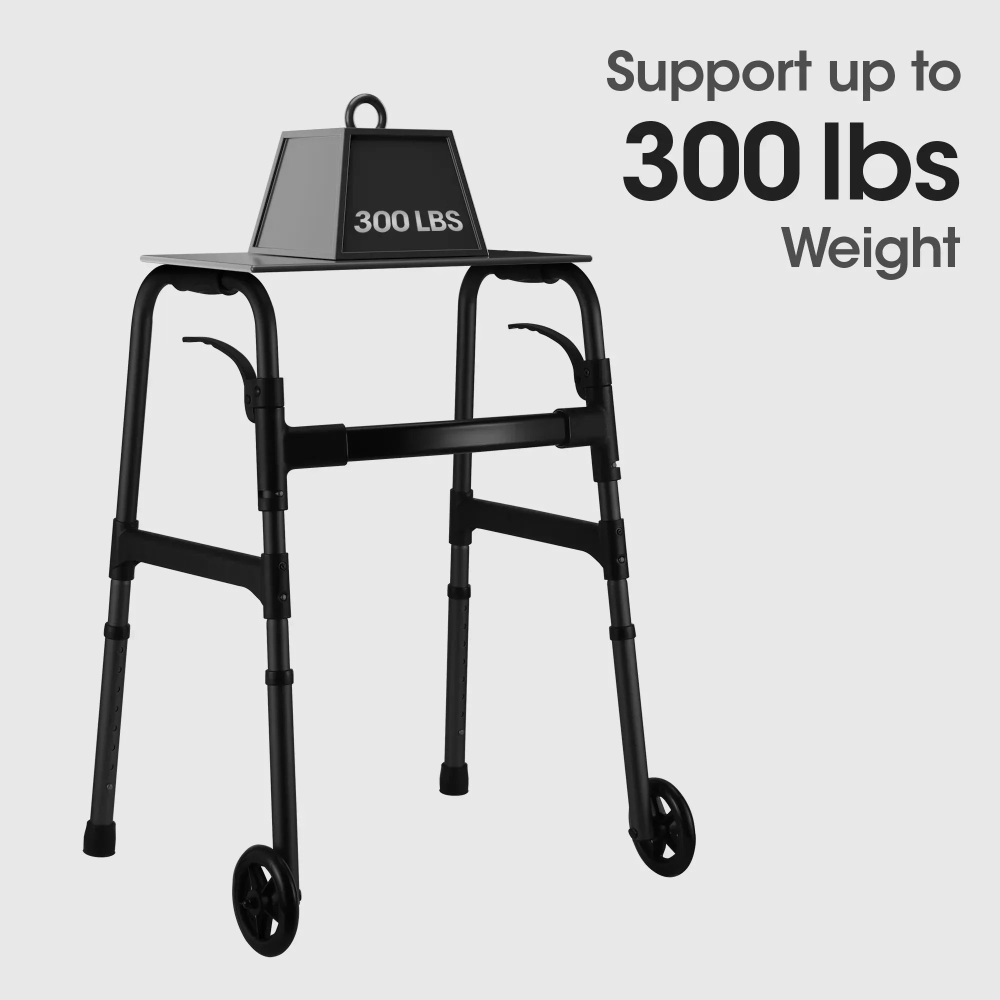 MaxKare Folding Walker with Wheels, 8 Levels Adjustable Height 30.5"-37.5", 300lbs Weight Capacity, Lightweight, for Senior, Black