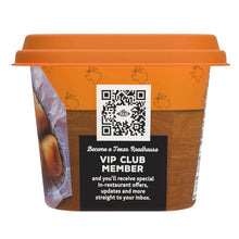 Texas Roadhouse honey cinnamon whipped buttery spread tub side with VIP QR label