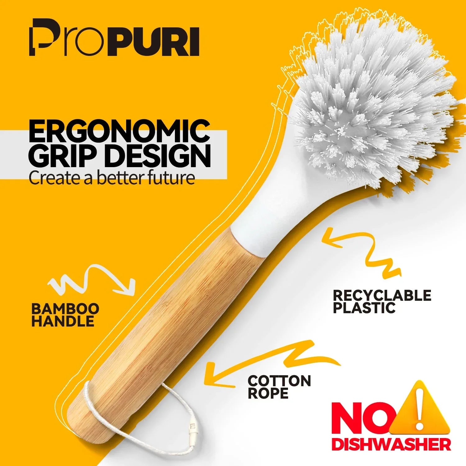 propuri Dish Brush Set with Bamboo Handle, Kitchen Scrub Brush,3 Pack Yellow White Black - USA MEGA SHOP