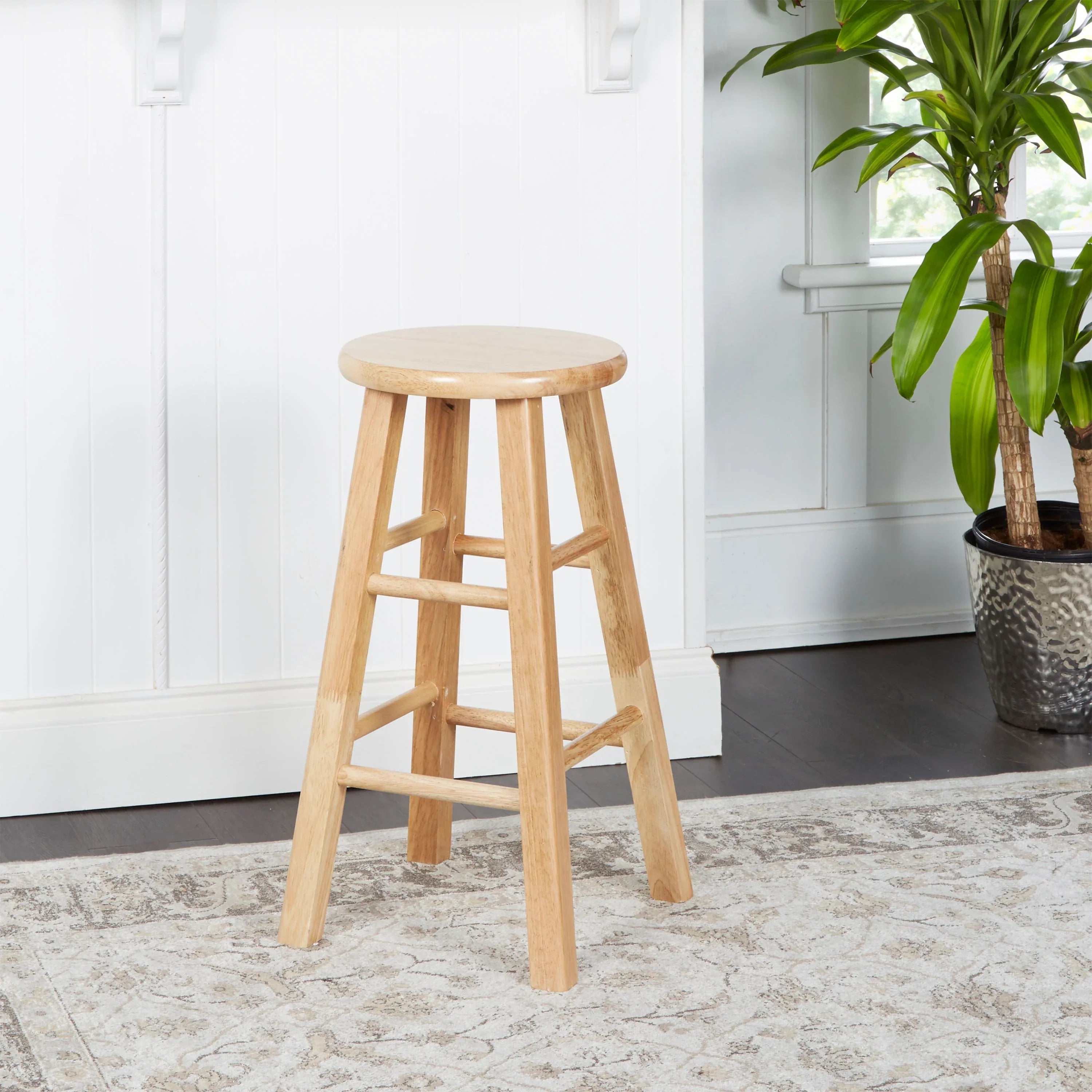 Mainstays Fully Assembled 24" Natural Wood Backless Bar Stool