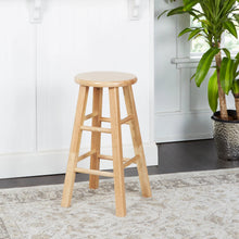 Natural wood backless bar stool with round seat and ladder-style side rails