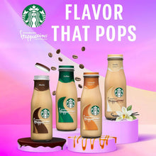 Assorted Starbucks Frappuccino bottled drinks on 'Flavor That Pops' display