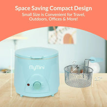 Aqua compact electric deep fryer with basket and lid on countertop