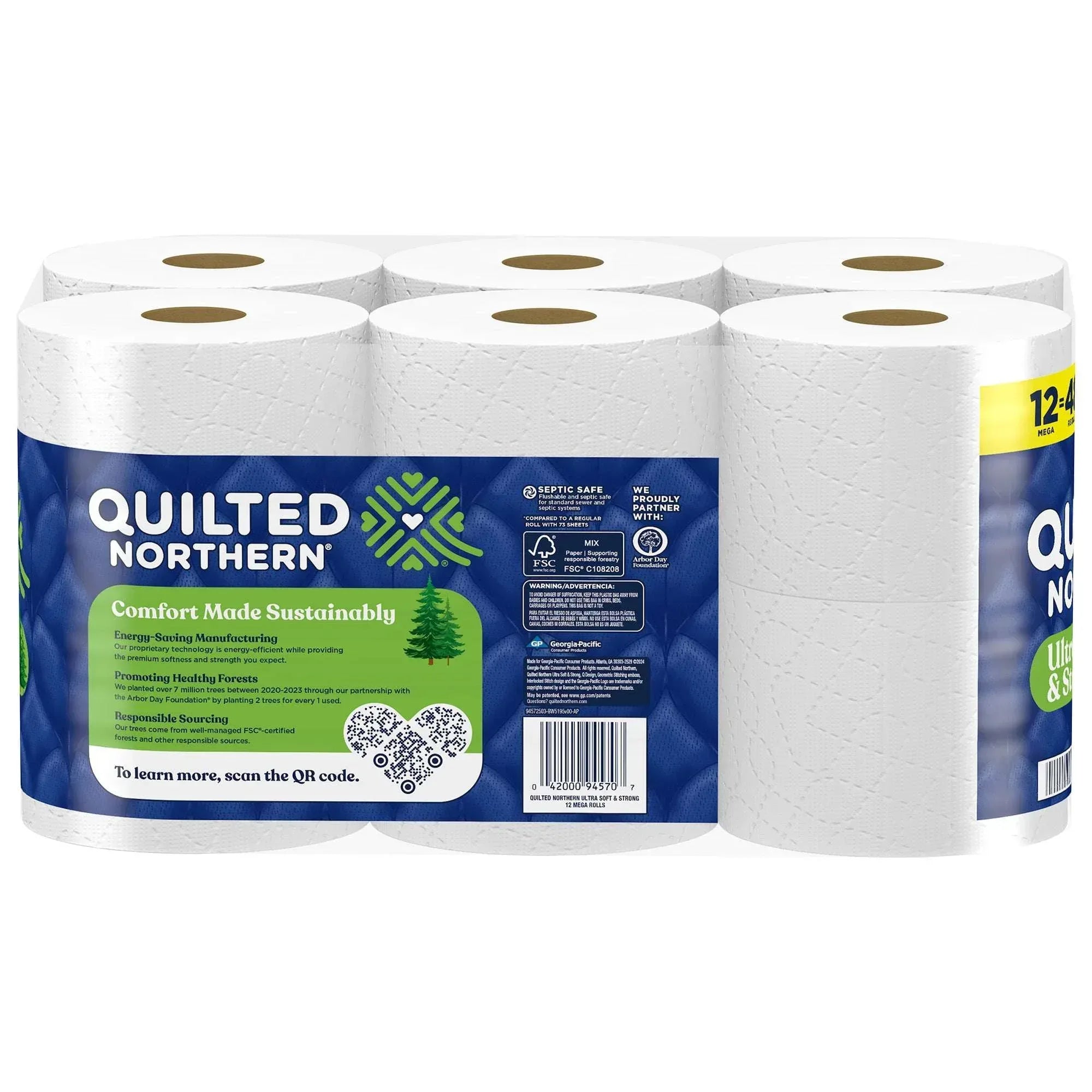 Quilted Northern Ultra Soft & Strong 2-Ply Toilet Paper, 12 Mega Rolls, 295 Sheets Per Roll