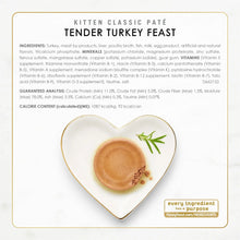 Kitten classic pate tender turkey feast nutrition panel with heart-shaped pate