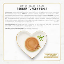 Kitten classic pate nutrition panel for tender turkey feast with heart-shaped bowl